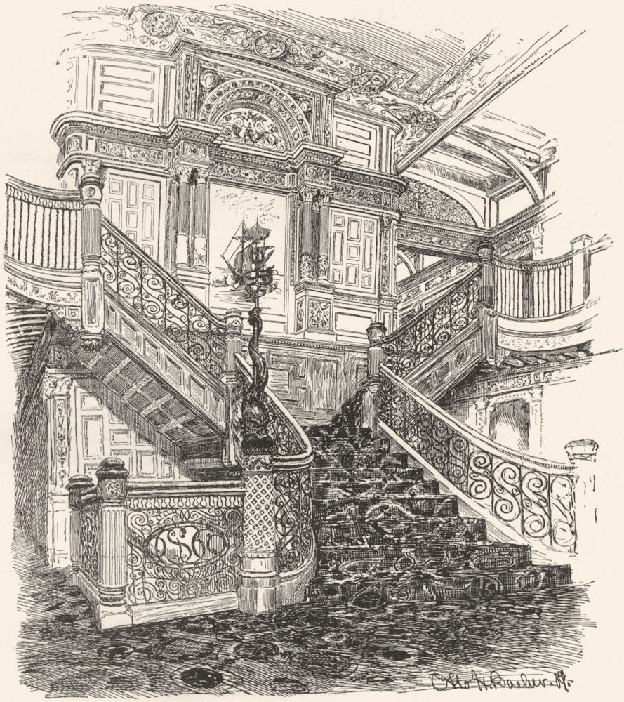 USA. New England. A Staircase on the Steamer Puritan 1891 old antique print
